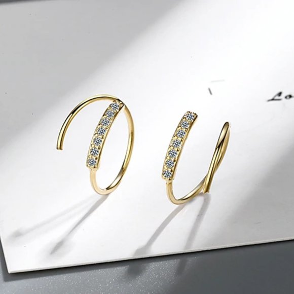 NEW 925 Sterling Silver Pave Diamond Hoop Earrings - Picture 7 of 9